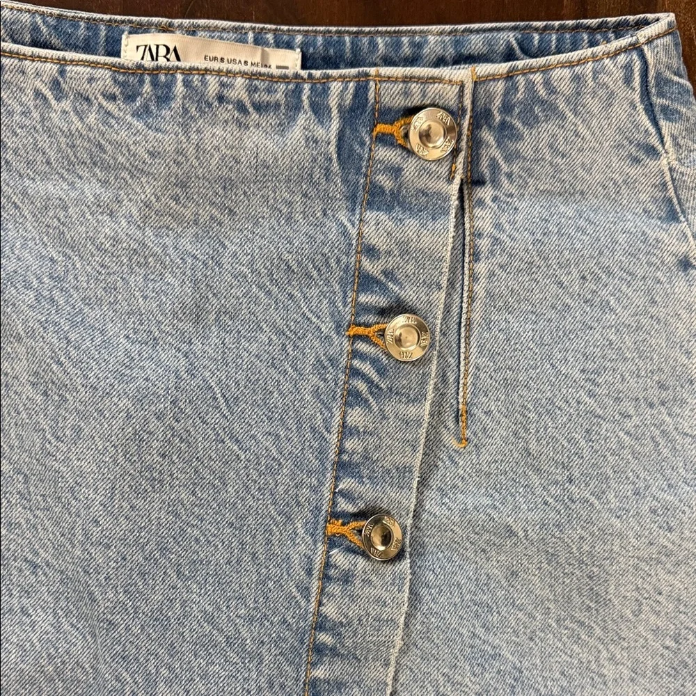 Zara Light Blue Denim Midi Skirt with Front Slit - Picture 5 of 9